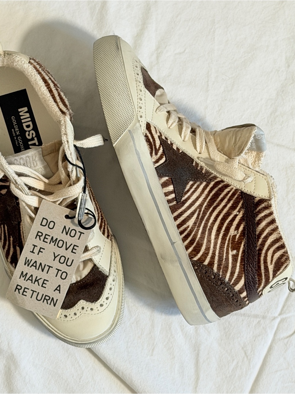 Golden Goose High-Top Zebra Print Sneakers in Brown & Cream -